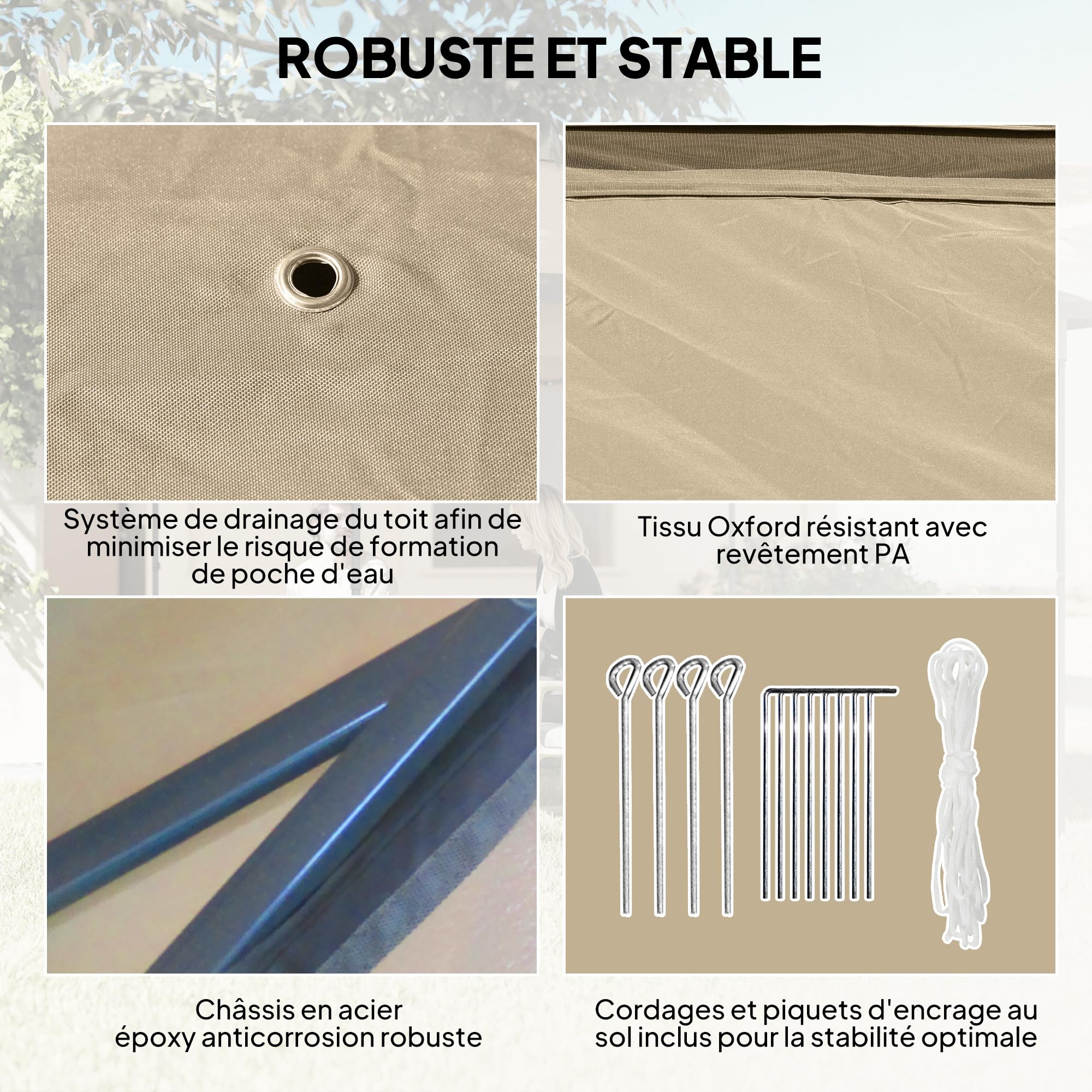 Outsunny Tonnelle Pliante Pop-up Double Toit 3,3x3,3m Beige et Marron