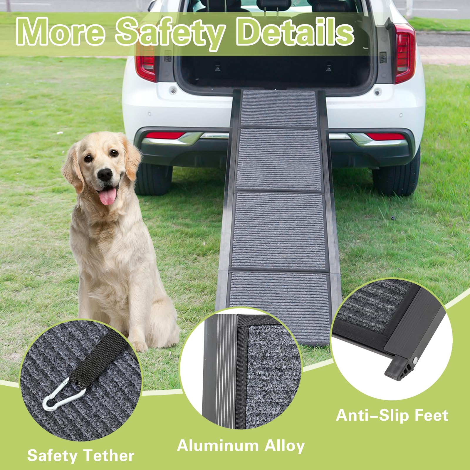 180 cm Extra Lange Hunderampe für Auto klappbar rutschfeste Hunderampen für Autos, LKWs und SUVs 50cm breiter hundetreppe Auto Rampe für Hunde und Haustier bis zu 110 kg