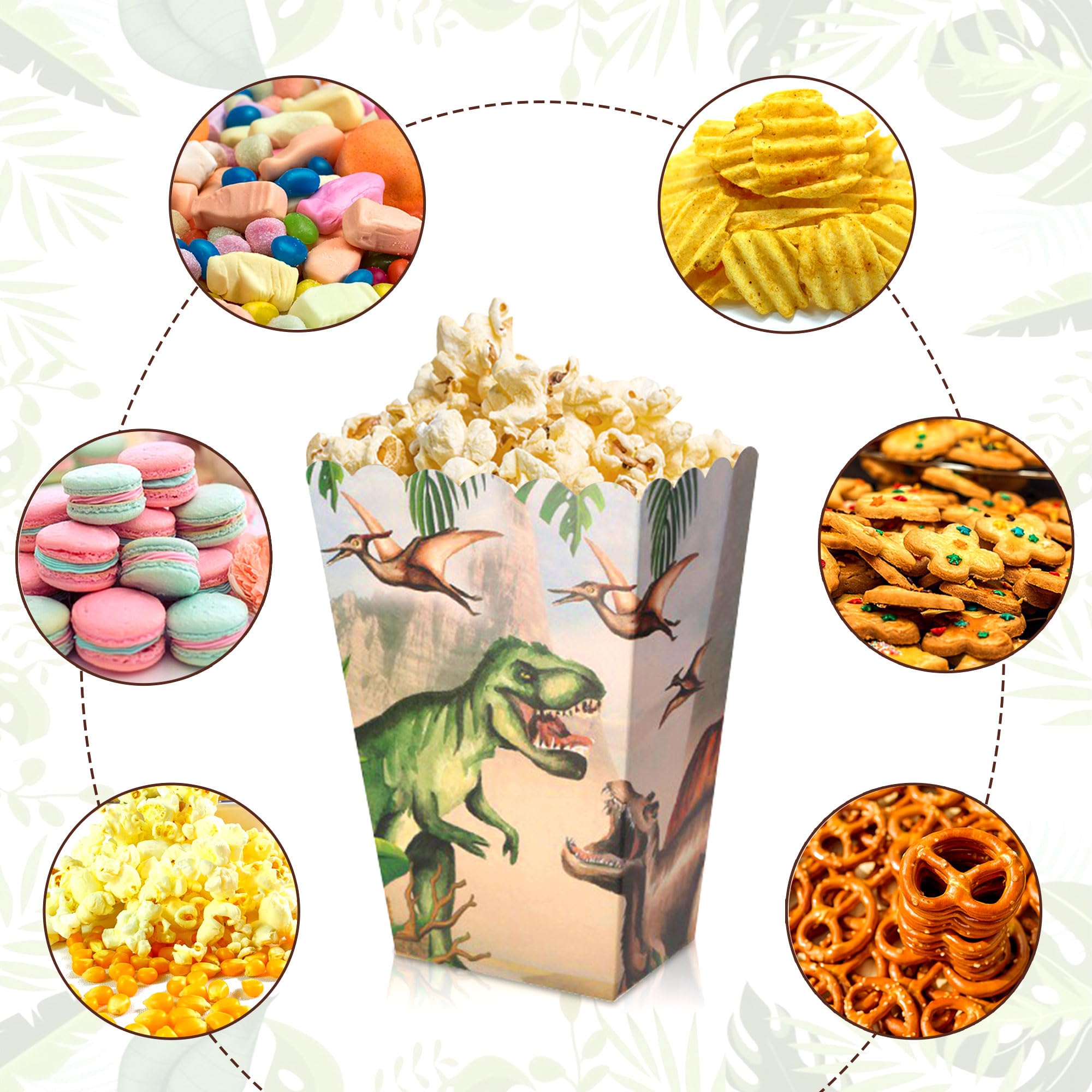 12 pezzi scatole di popcorn di dinosauro trattare le borse jungle candy goodie borse per selvaggi un rex tre bomboniere di festa di compleanno babyshower