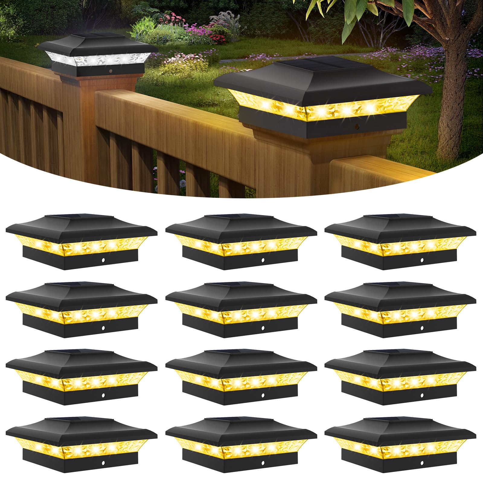 T-SUNUS Pfostenkappen Solar 9x9 10x10 IP65 Wasserdicht 12 Stück
