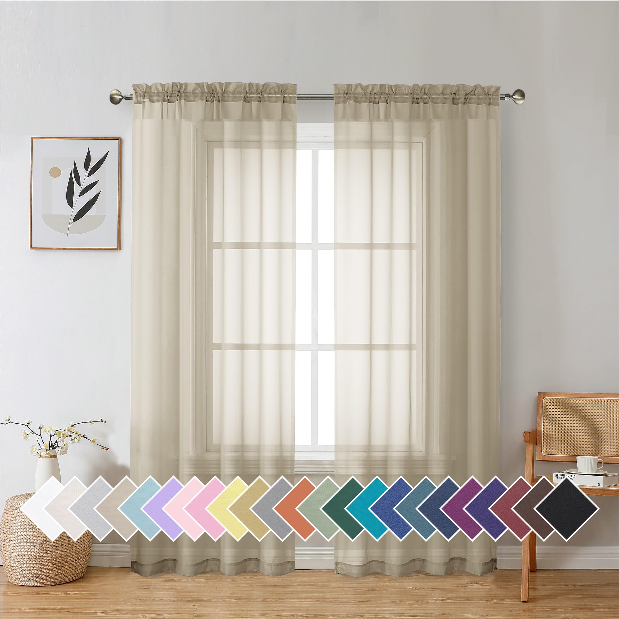 Aiyufeng Set of 2 Taupe Sheer Curtains with Rod Pocket 72" Long for Bedroom, Bed, Canopy, Living Room, Dining Room, Wedding Party, Backdrop, 42" W x 72" L