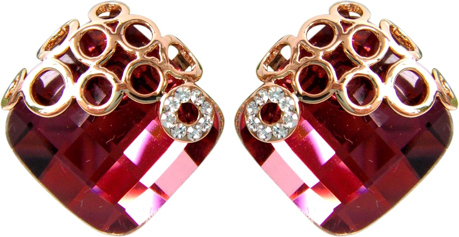 Navachi 18k Gold Plated Spindle Shape Metal White Crystal Square Zircon Dangle Stud Earrings