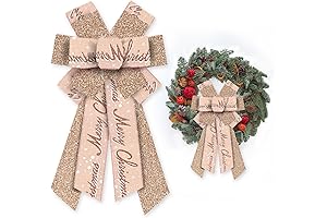 Large Merry Christmas Rose Gold Wreath Bow