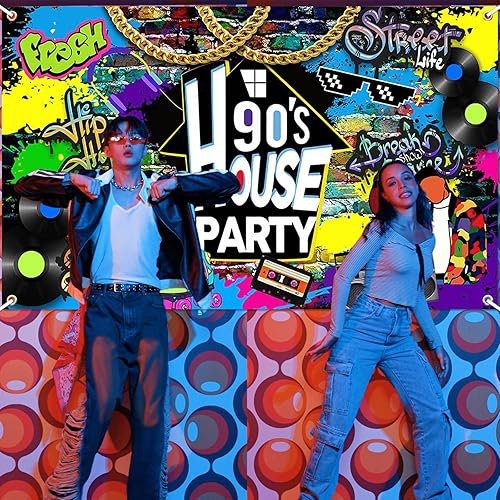 Miniatura 2 de Avezano Telón de fondo para fiesta en casa de los años 90, graffiti de hip hop, decoración de fiesta de casa temática de los años 90, decoración