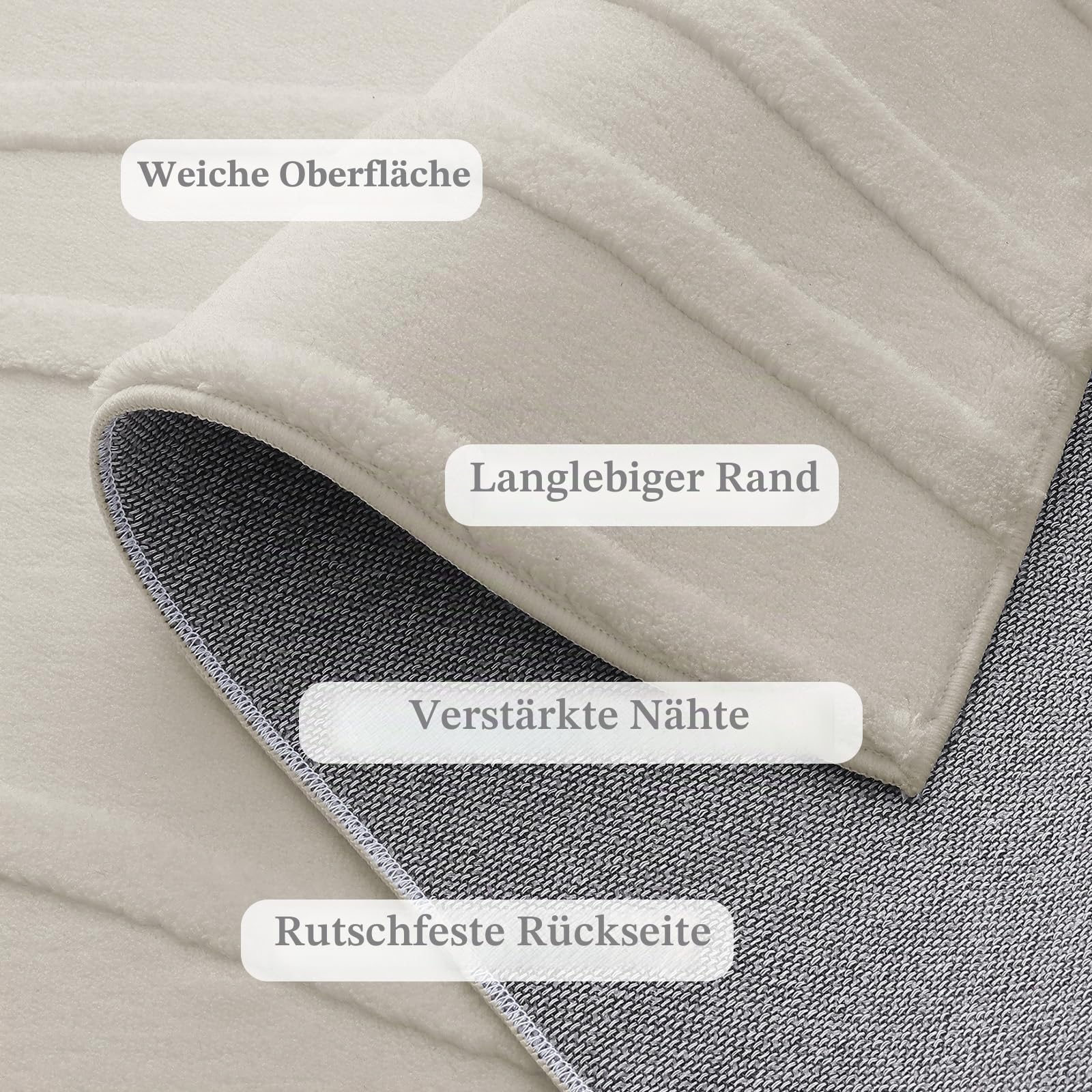 Homaxy Teppich Wohnzimmer 160 x 220 cm, Creme Beige | Rutschfest und Waschbar, Weicher Plüsch mit Wellenmuster, Kurzflor, für Schlafzimmer, Kinder- und Haustierfreundlich
