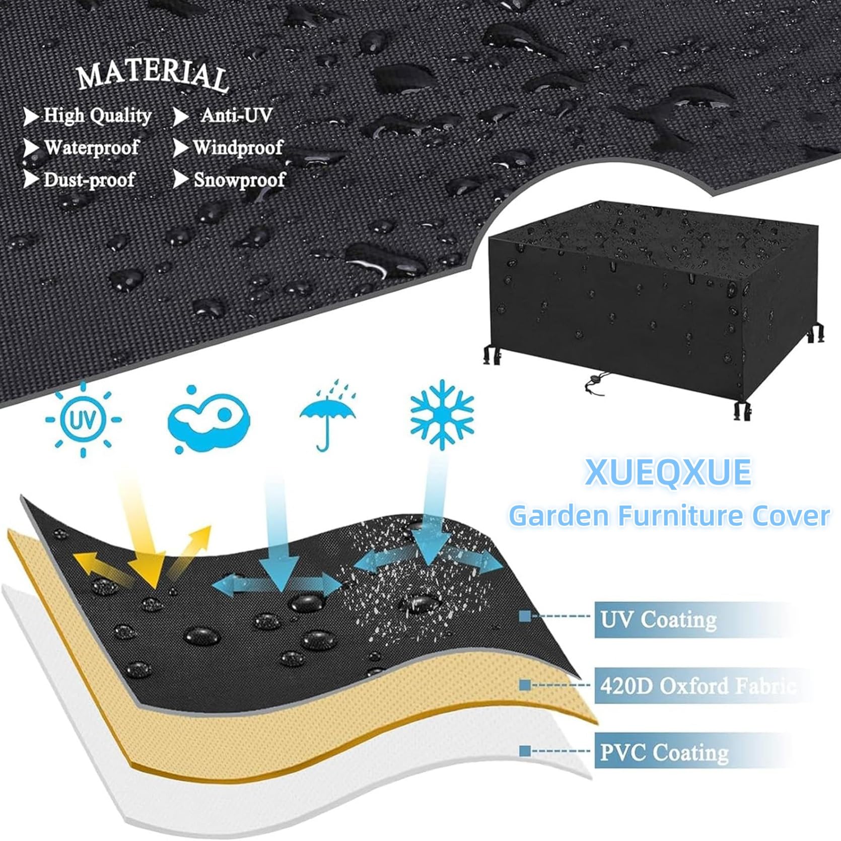 Housse Salon De Jardin 210x130x90cm/LxWxH Imperméable Anti-UV 420D