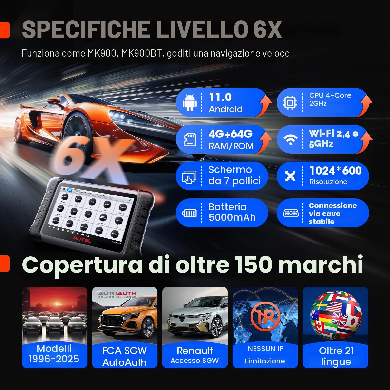 Autel MaxiCOM MK808 Strumento diagnostico OBD2, con tutte le funzioni di sistema e servizio incluso reimpostazione spia olio, EPB, BMS, SAS, DPF, TPMS e IMMO (MD802+MaxiCheck Pro)