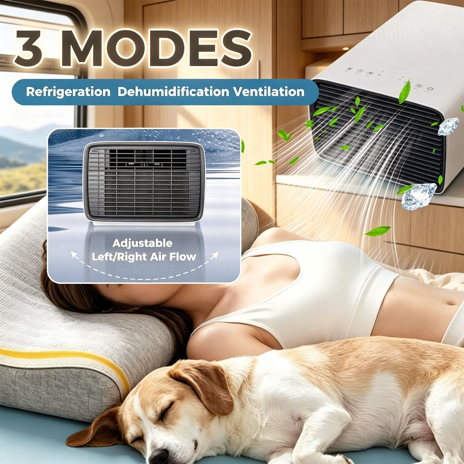 Condizionatore Portatile per Camper da 2700 BTU 220V | Questo condizionatore portatile da finestra offre le modalità raffreddamento, deumidificazione e ventilazione