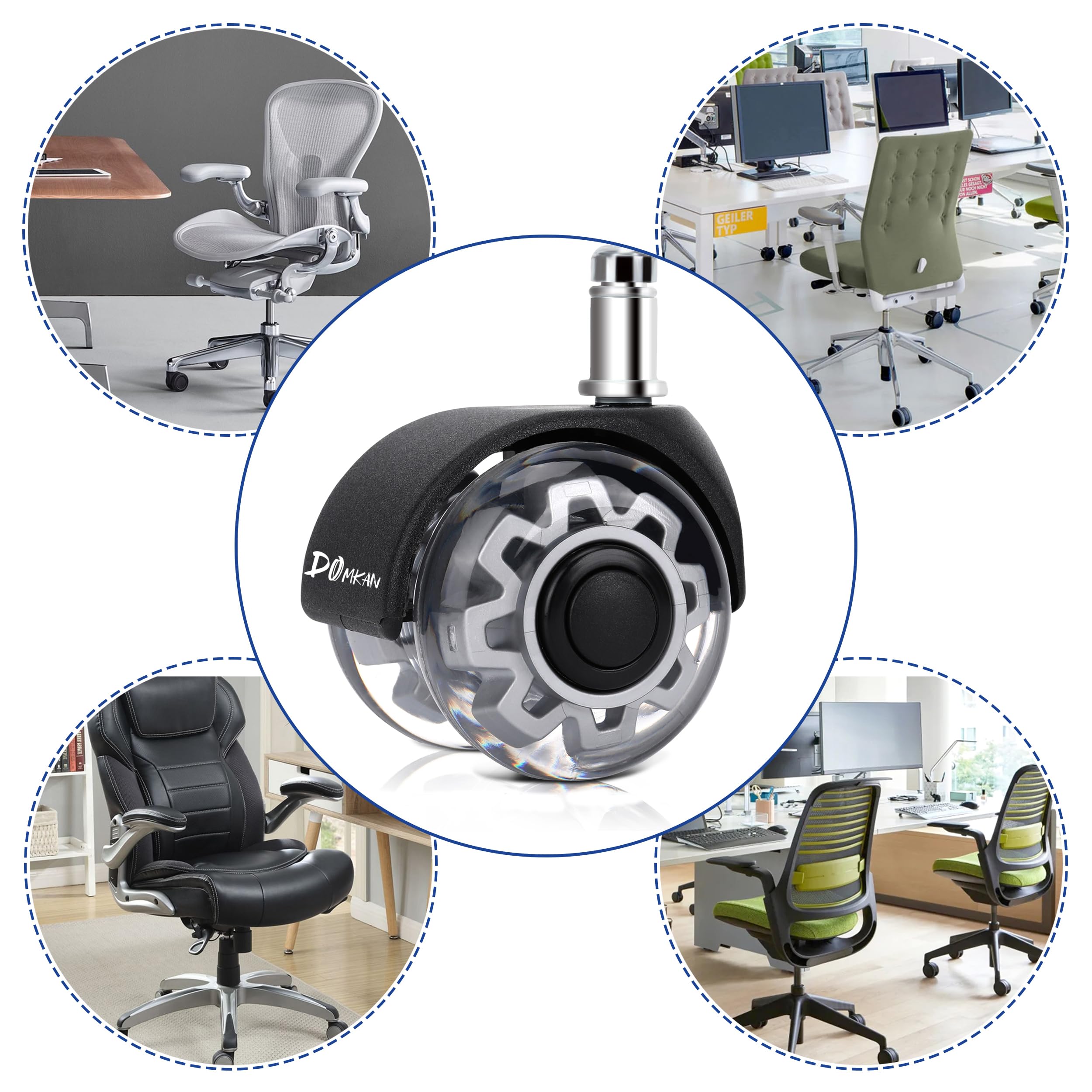 Set 5 Ruote Per Sedia Ufficio | 11x22mm Per Parquet E Moquette - Senza Graffi