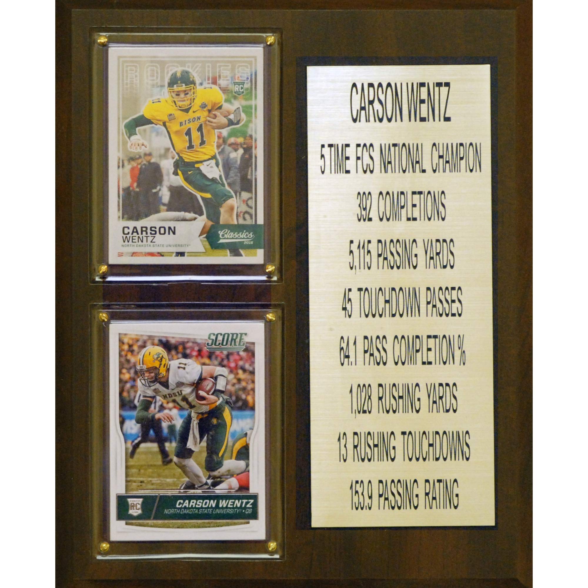 NCAA North Dakota Men's Carson Wentz State Bison Two Card Stat Plaque, Brown, 8