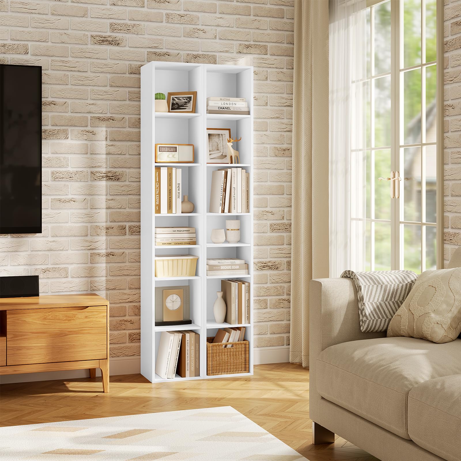WOLTU Bibliothèque à Livres, Étagère de Rangement à 7 Niveaux, 30x26x178,5cm, Meuble Colonne avec Compartiments Ouverts, pour Bureau/Salon/Chambre, Blanche, SK066ws