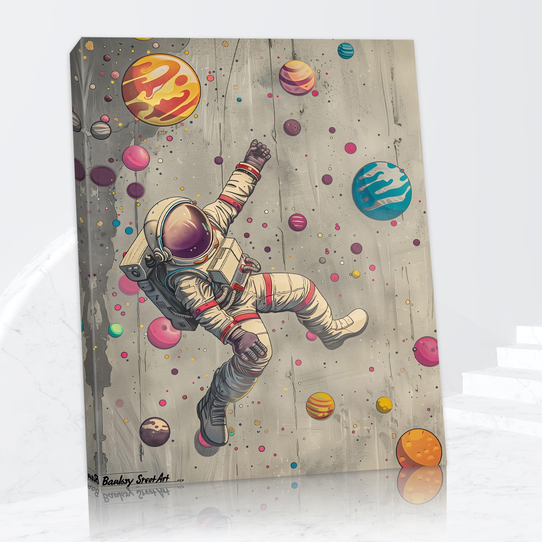 TABINDEX Graffiti Wall Art, Graffiti Canvas Wall Art Prints for Teen Boy Bedroom Decor, Colorful Astronaut Painting Pictures, Modern Pop Graffiti Posters Framed Artwork for Men Room Decor 12x18 Inches