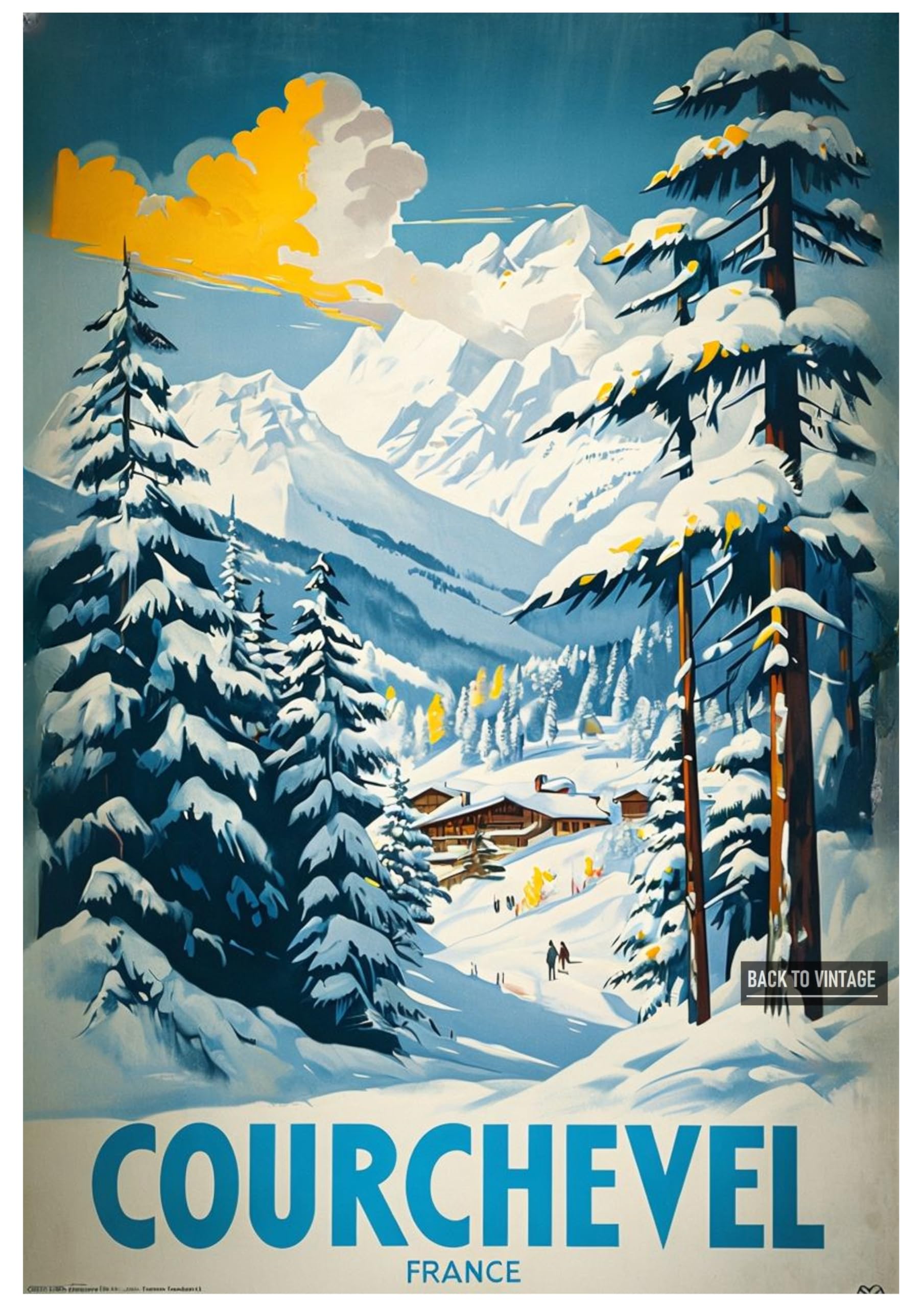 COURCHEVEL - Vintage Ski Resort Poster A4 Size Retro Winter Sports Wall Art Alpine Mountains Snow Landscape Home Decor for Ski Lovers