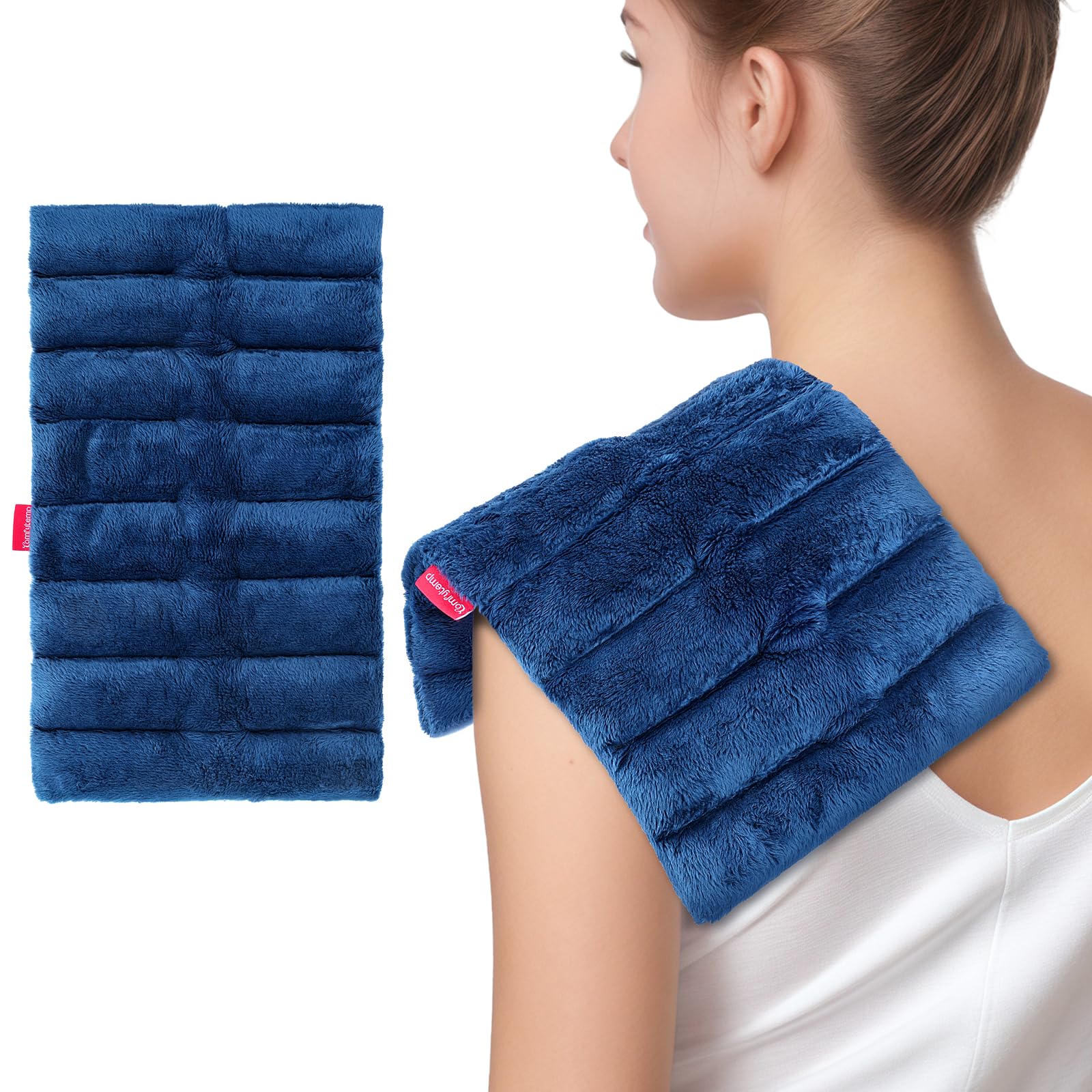 Comfytemp Groß gewichtetes Körnerkissen 30x60cm 1,8kg Mikrowelle Wärmekissen, Natürliche Leinsamen Feuchte Wärme für Rücken Nacken Schulter Bauch Beine Knie XXL