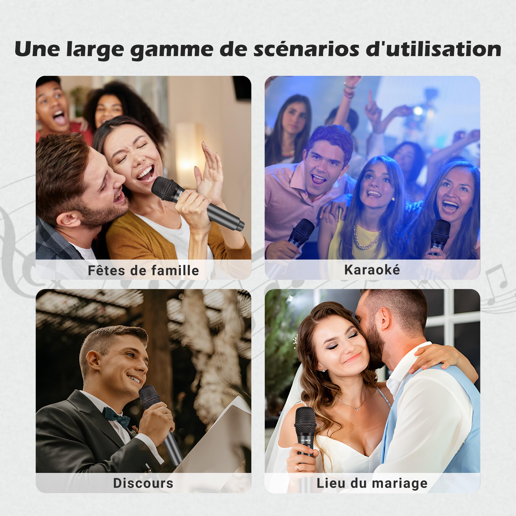 Talomen Microphone sans fil professionnel,système de dual microphone à 2.4 GHz Karaoké Dynamique Rechargeable avec Récepteur,160ft Ext,Idéal pour Karaoké,Chants,Fêtes,Soirées,DJ,Églises,Mariages,K60-2