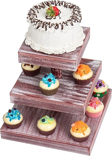 Mind Reader Soporte para cupcakes, bandeja escalonada, exhibición de mesa de postre, torre de cocina, madera, 11.75 pulgadas de largo x 11.75