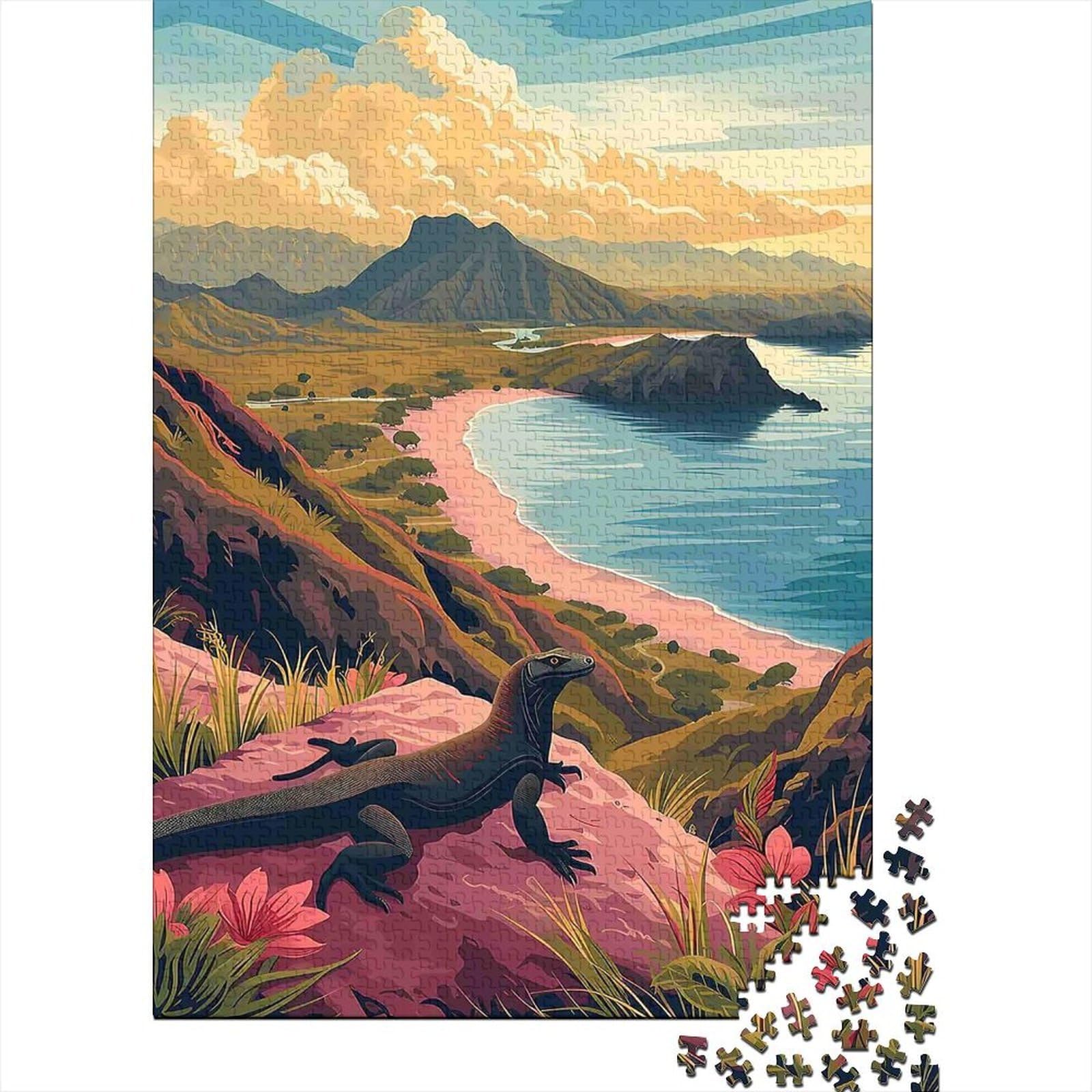Komodo Dragon 1000 Piece Jigsaw Puzzle Cardboard for Adults Island Landscape Tranquil Mood Wall Art Decor Stress Relief Activity