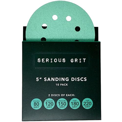 Serious Grit - Paquete de muestras de discos de lijado de 8 agujeros de 5 pulgadas - Grano 80 120 150 180 220 2 de cada uno - Discos de película con