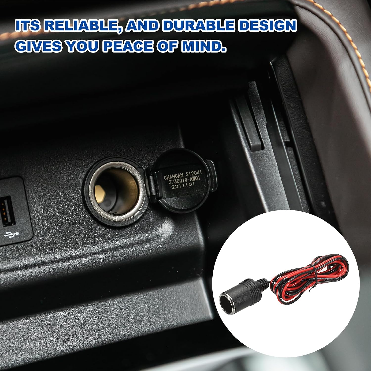 MECCANIXITY 18AWG Female Car Cigarette Lighter Socket with Bare Wire Open End Cable, 200cm/6.5FT 12V/24V 10A Car Charger Power Female Socket Adapter for Powering In-Vehicle Equipment