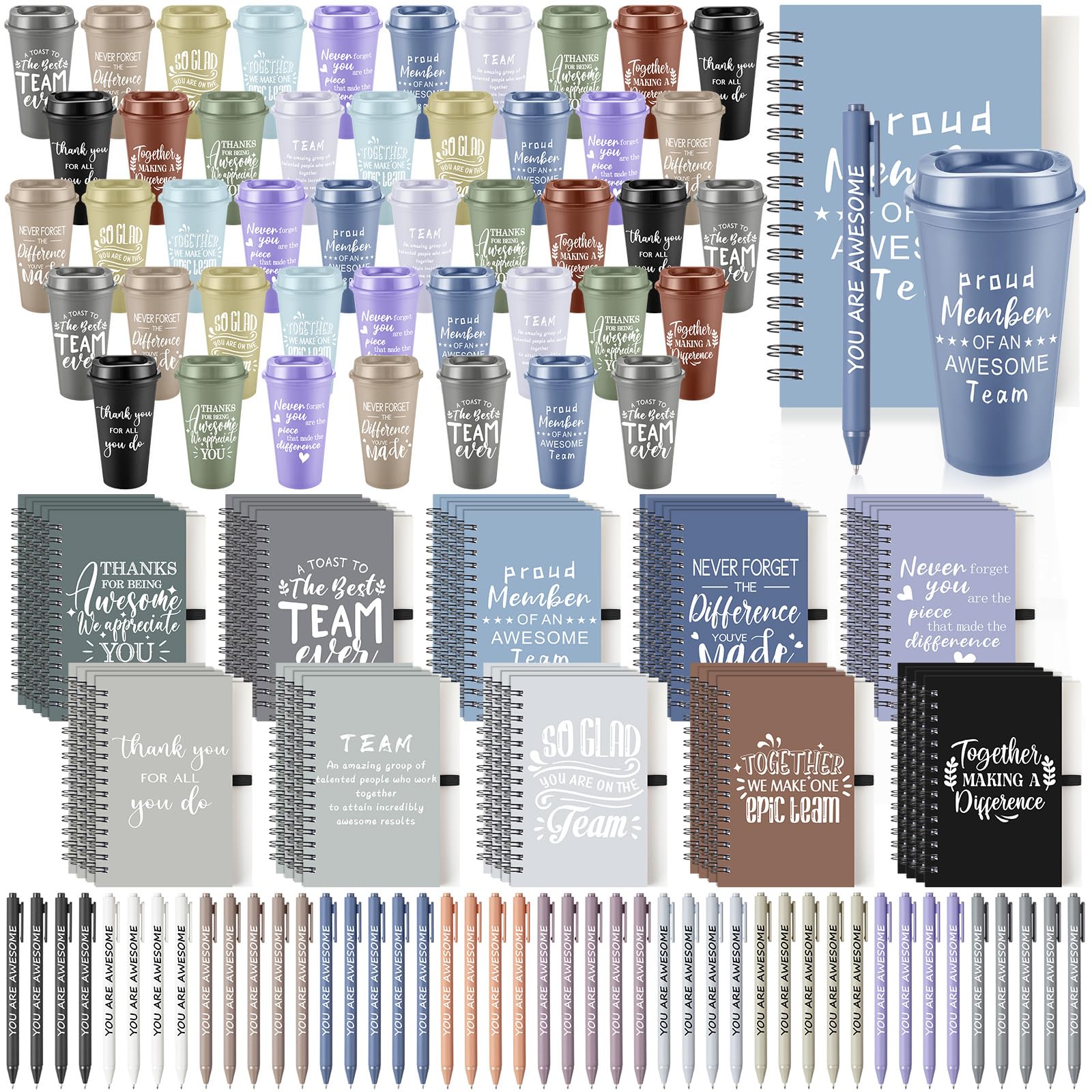Regalo de agradecimiento para empleados de 135 piezas, vaso de 16 oz, cuaderno y bolígrafo