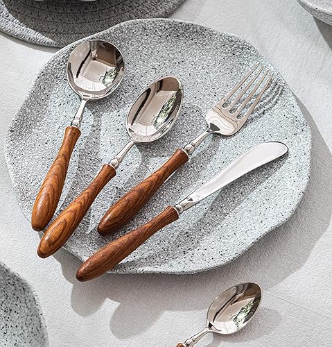 Miniatura 6 de Juego de cubiertos con mango de madera para 6, juego de cubiertos de lujo de acero inoxidable de 42 piezas, utensilios de cocina para restaurante,