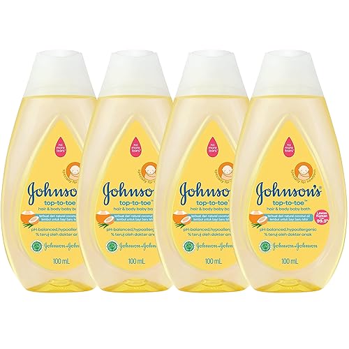 Johnson's Jabón y champú para bebés de arriba a punta, paquete de 4 botellas de 3.38 onzas, botellas de tamaño de viaje, aceite de coco natural