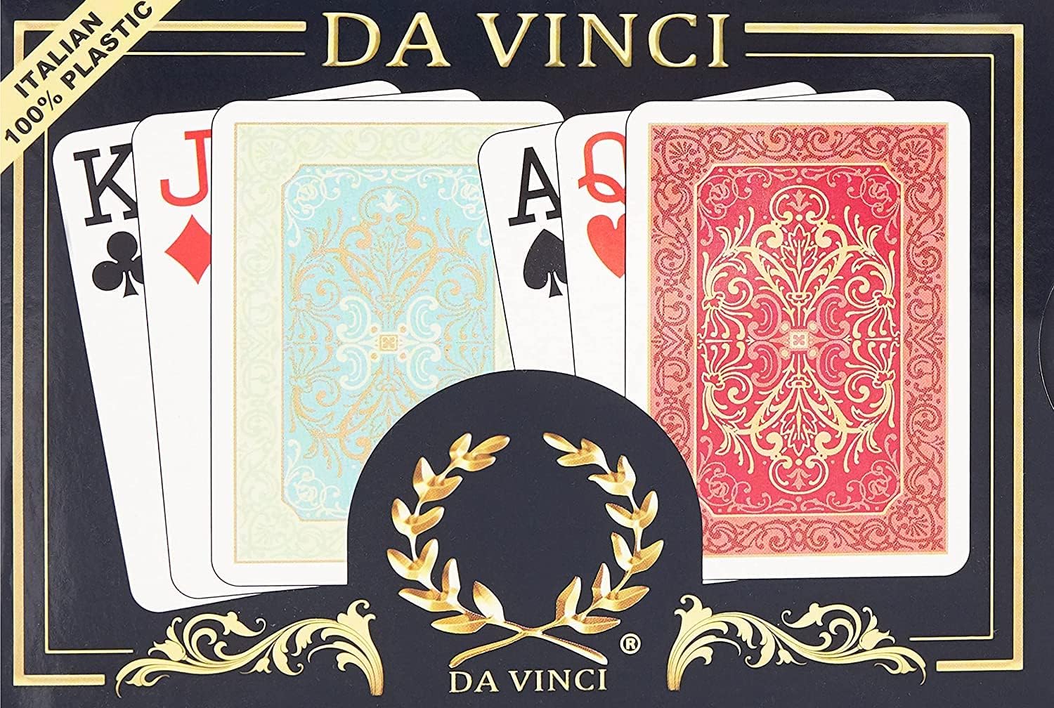 Da Vinci Persiano Italian 100-Percent Plastic Playing Cards (2-Deck Set Poker Size Jumbo Index With Hard Shell Case And 2 Cut Cards), Green/Red