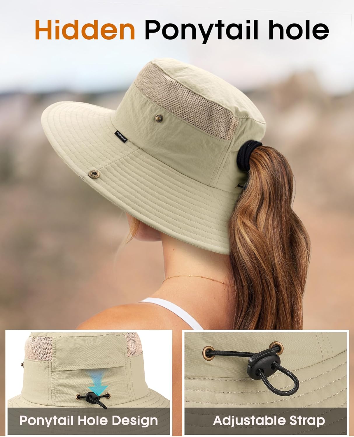 FURTALK Sun Hats for Women with Ponytail Hole Beach Hiking Summer Wide Brim Outdoor UV Protection Packable Bucket Safari Hat - Image 3