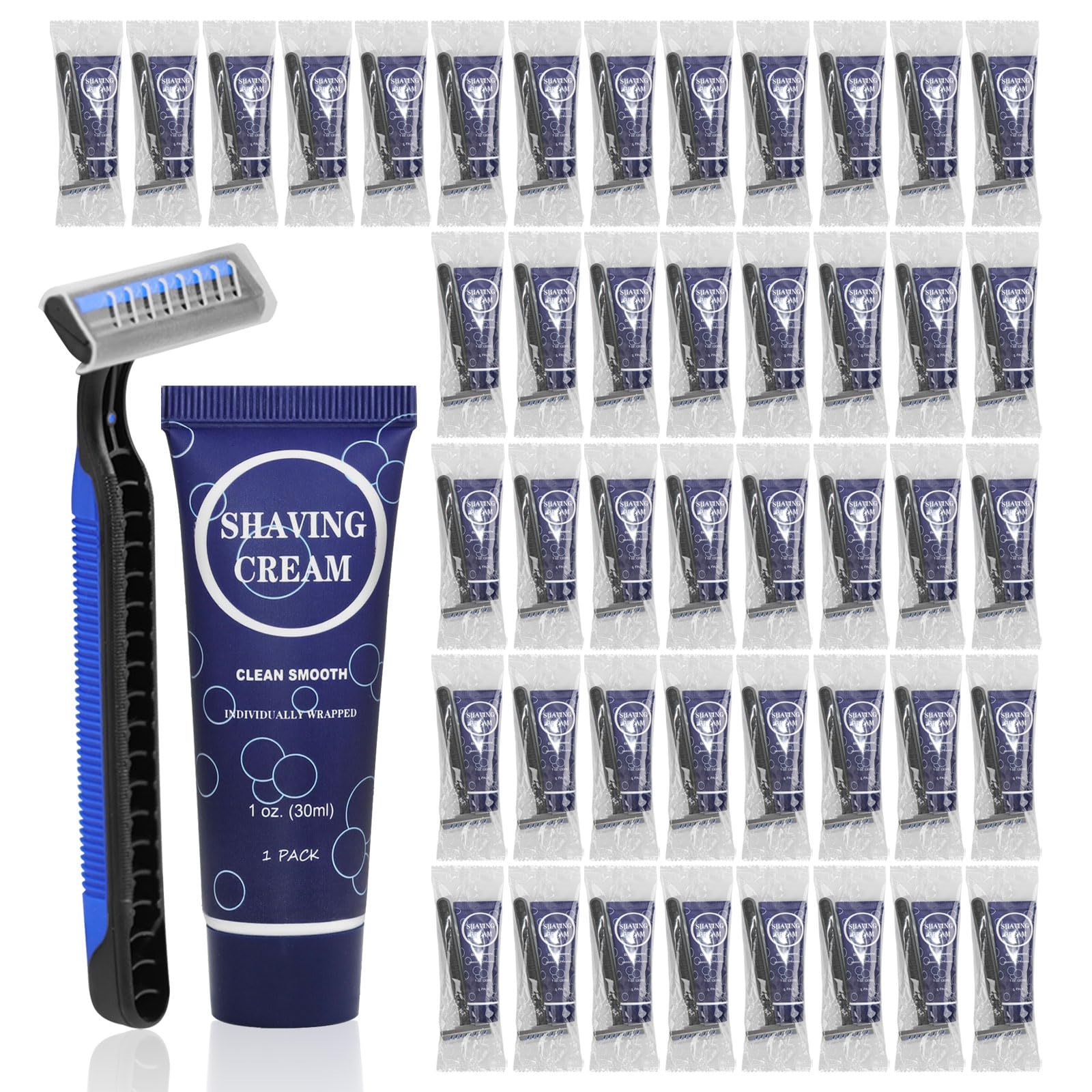 Set di rasoi da barba usa e getta, confezionati singolarmente, rasoi manuali a doppia lama, rasoi da barba lisci con mini crema da barba, articoli da toeletta per hotel, beneficenza, campeggio, viaggi