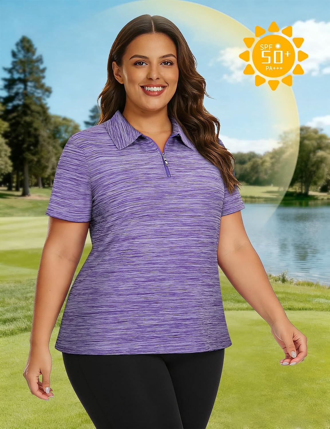 Viracy Womens Golf Polo Shirts Plus Size 1/4 Zip Up Sun Protection Collared Short Sleeve Lightweight Athletic Workout Tops