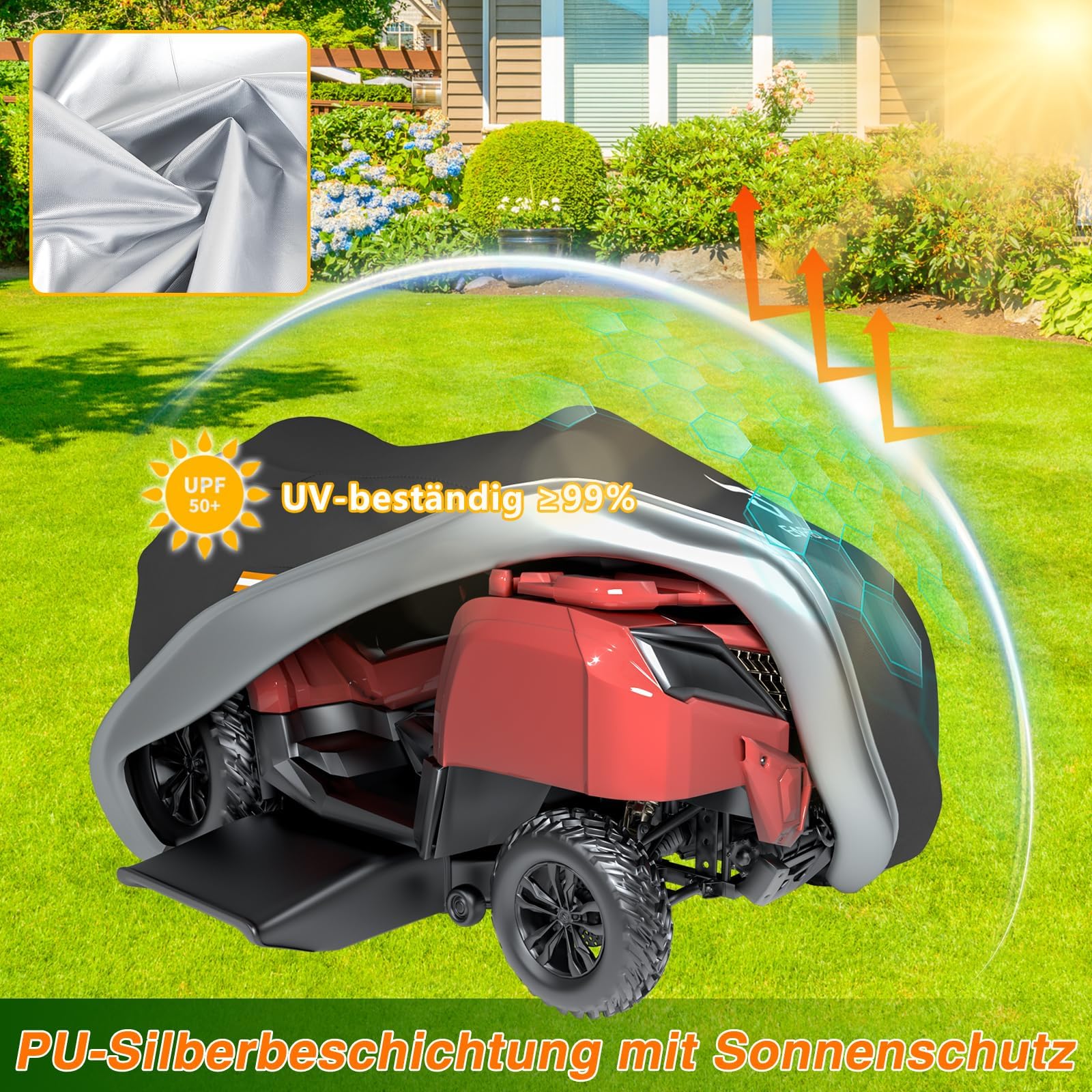 EVRBUL Cubierta para cortacésped resistente al agua 420D, resistente a los rayos UV, a prueba de polvo, para el almacenamiento de cortadoras de césped al aire libre, con bolsa de almacenamiento