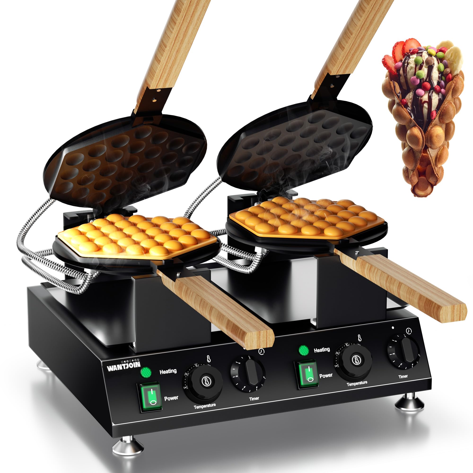 PYY Double Bubble Waffle Maker Commercial Waffle Maker Non-stick Hong Kong Egg Waffle Maker for Home Use Stainless Steel Pancake Maker 180° rotate