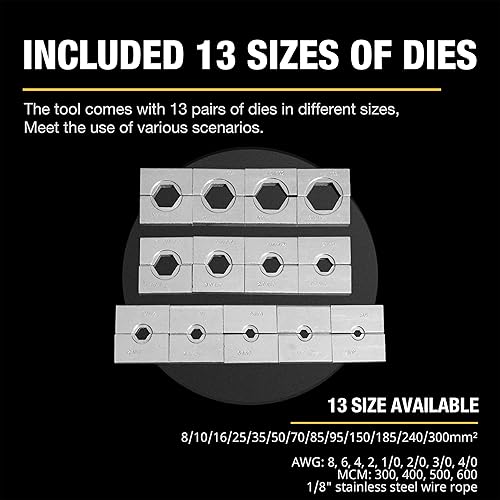 Miniatura 10 de LCyindu Herramienta de prensado hidráulico 12T 8AWG-250MCM Herramienta de prensado de cables de 0.55 pulgadas de carrera hidráulica engarzadora de
