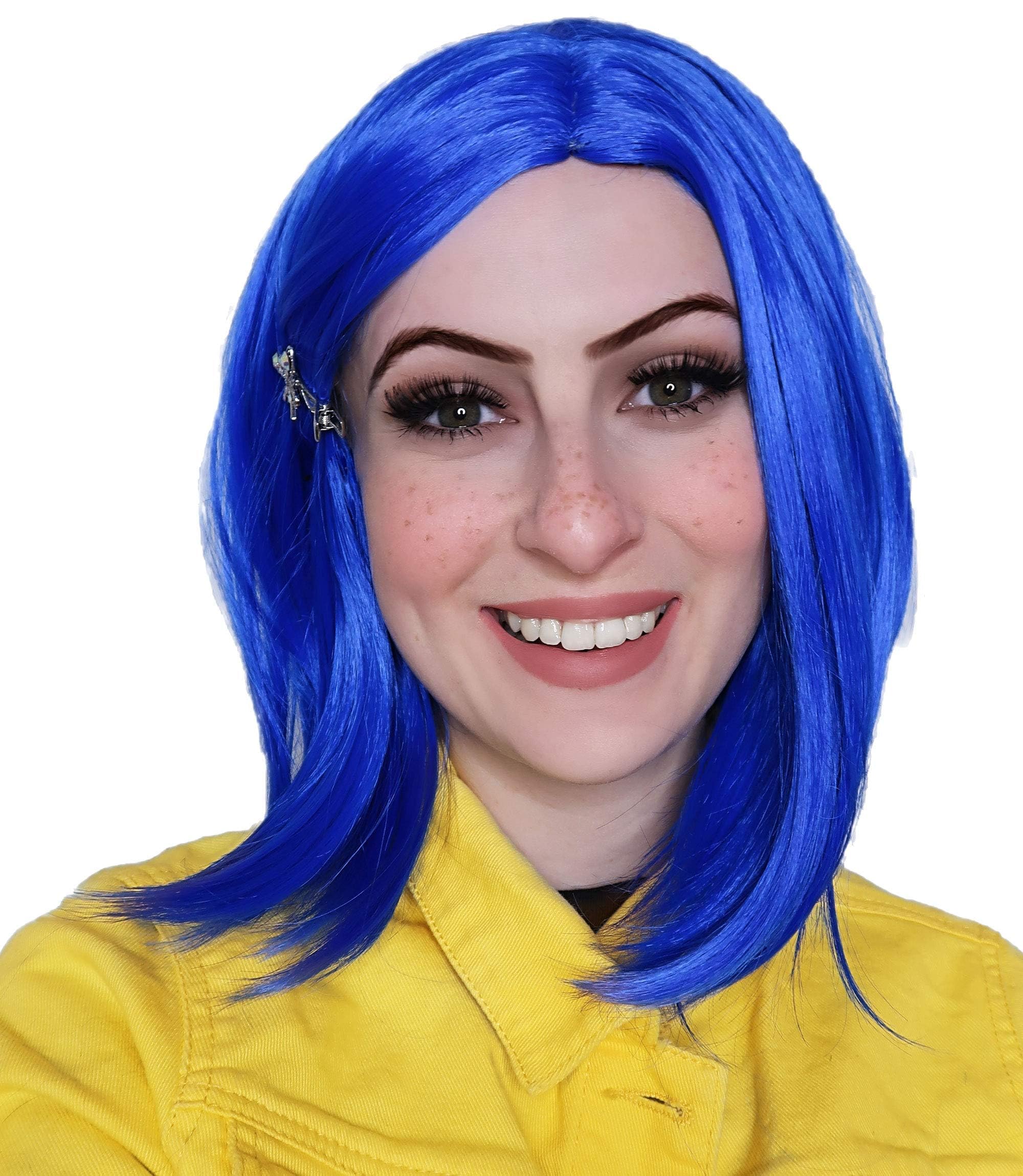 ALLAURA Blue Bob Coraline Wig Adult for Women ñ Cosplay Hair with Dragonfly Hairclip, Fits All - Compatible with Blue Coraline Wig