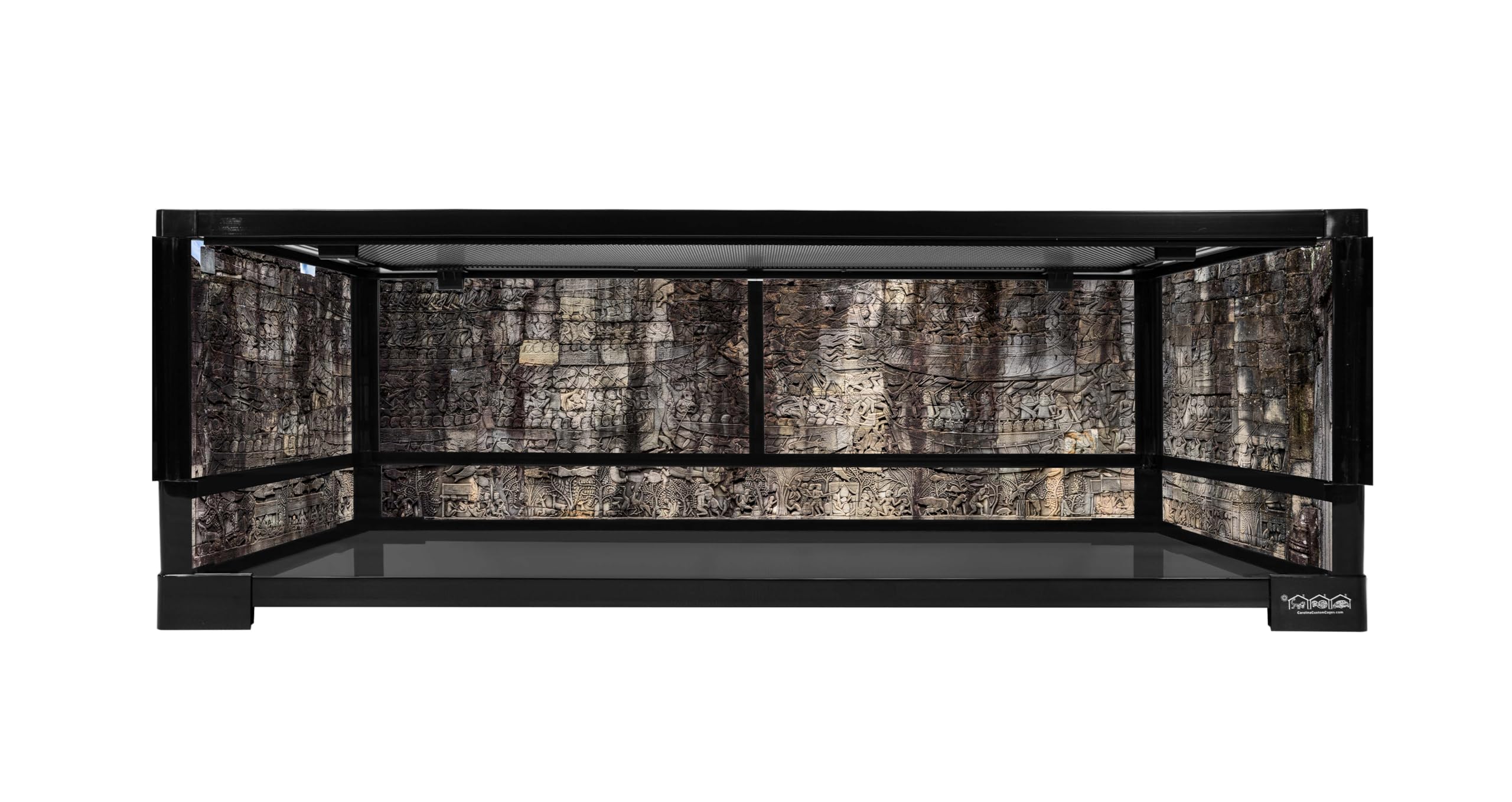 Reptile Habitat Background; Naval Battle Wall Relief for 20L Medium-Plus 30Lx12Wx12H Terrarium, 3-Sided Wraparound