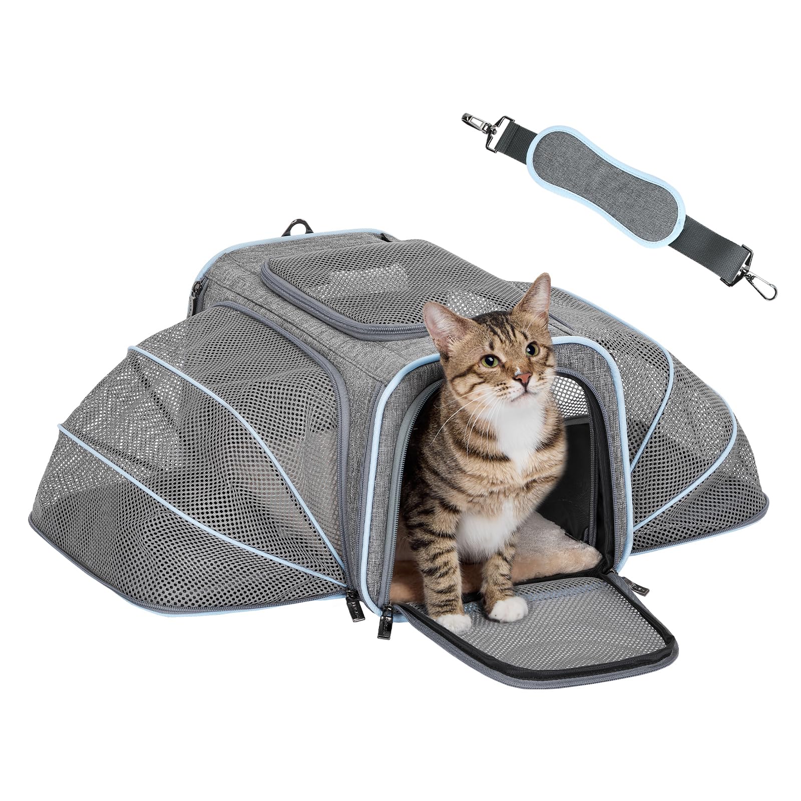 Petsfit Expandable Small Cat Carriers Dog Carrier, Airline Approved Soft-Sided Portable Washable Pet Travel Carrier with Two Extension Up to 9LB