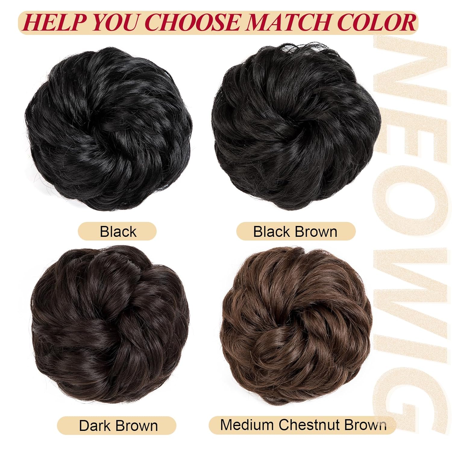 Messy Bun Hair Pieces for Women 2PCS Hair Bun Wavy Curly Synthetic Updo Chignon Fake Scrunchies Ponytail Extension for Women Medium Chestnut Brown - Image 5