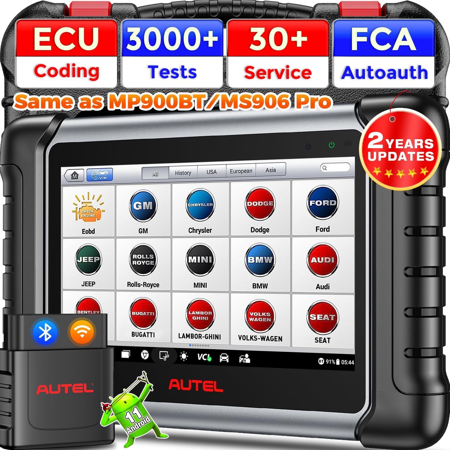 Autel MaxiPRO MP808BT PRO z Aktualizacją Androida 11, 2023 Ver. od MP808BT DS808 MS906, Kodowanie ECU Flash Ukryte, 30+ Usług, Sterowanie Dwukierunkowe i Narzędzie Diagnostyczne do Samochodów VAG Guid