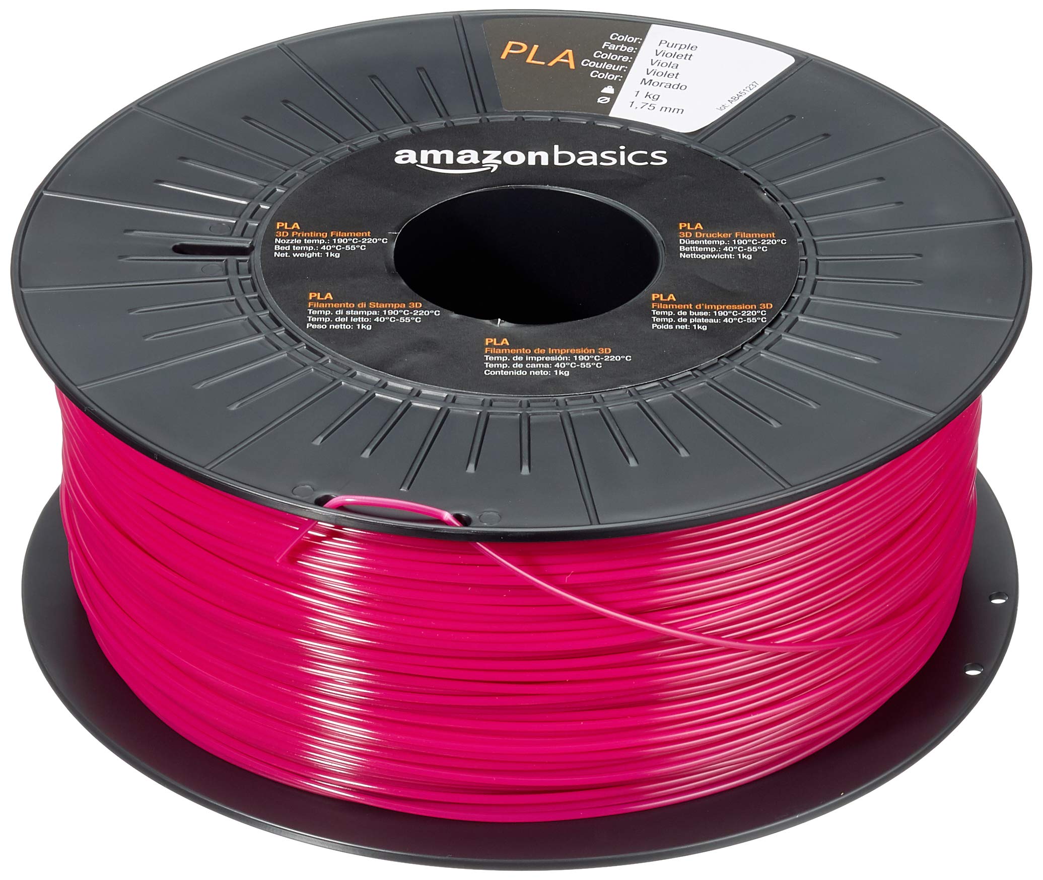 Amazon Basics - Filamento per stampanti 3D, in polilattato (PLA), 1.75 mm, viola, 1 kg per bobina