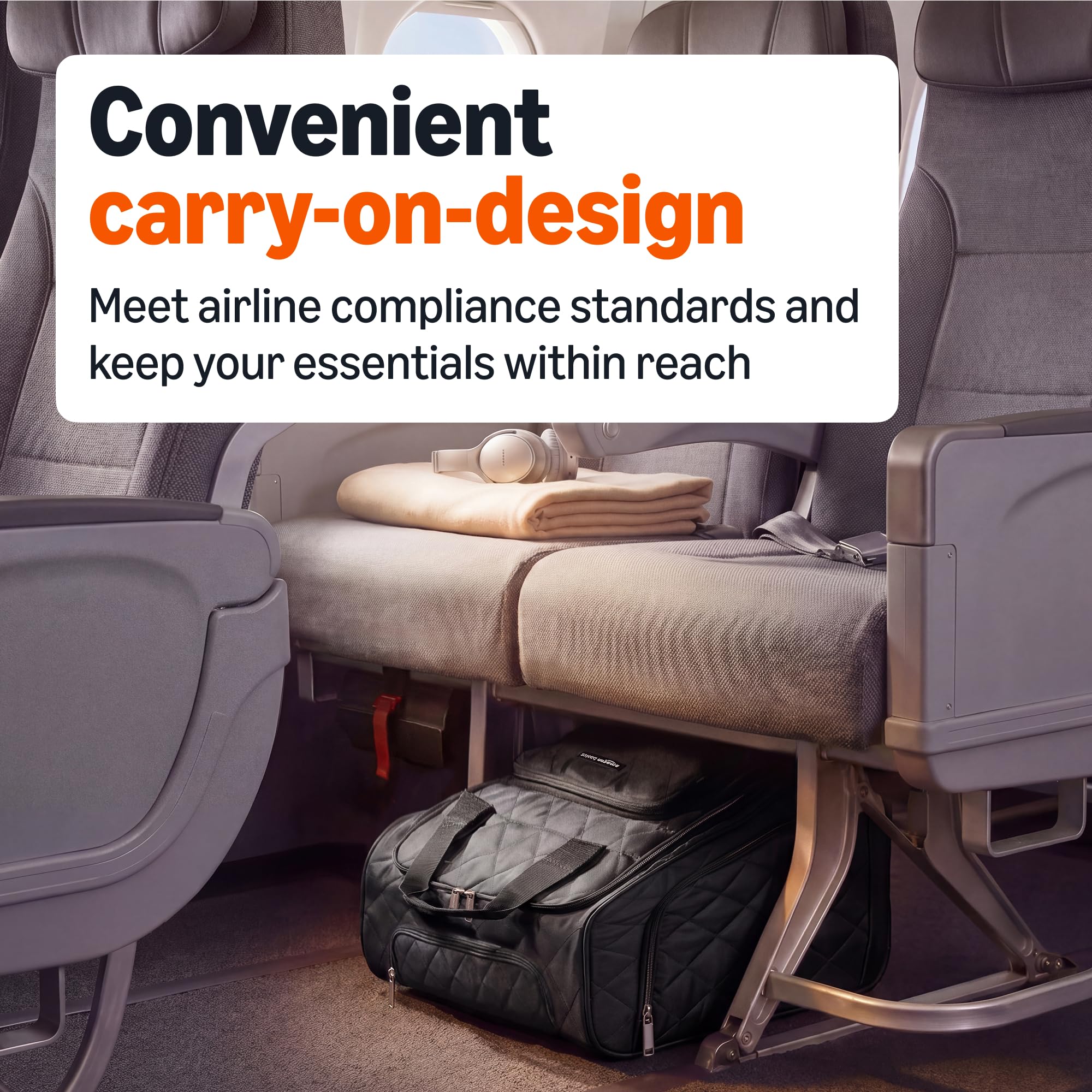 Amazon Basics Equipaje para Llevar debajo del Asiento, Acolchado en Color Negro, 35.3cm x 25.2cm x 38.5cm