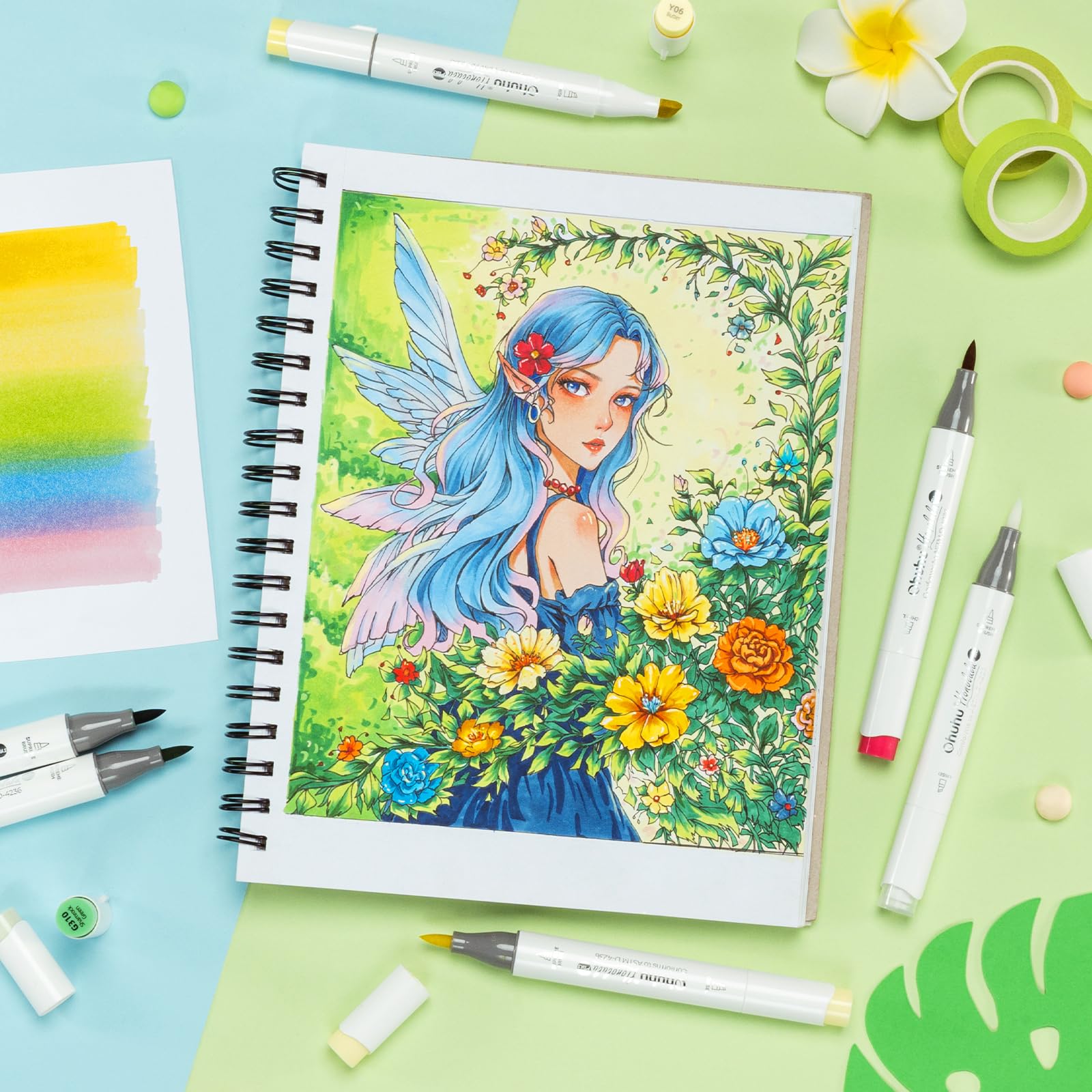 Ohuhu Feutres Alcool, 36+1 couleurs de Feutre a Alcool avec pinceau suprême et pointe biseautée, feutre alcool rechargeable pour artistes adultes coloriage illustrations croquis - Honolulu Plus