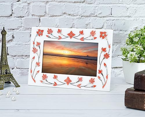 Miniatura 5 de Crocon Marco de fotos de 7 x 5 pulgadas, regalos de bebé recién nacido, marco de fotos blanco mármol de 7 x 5 pulgadas para montaje en pared o