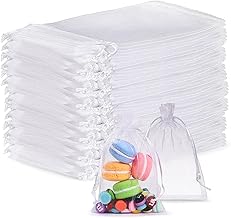 100 x Organza Bags with Satin Cord Jewellery Pouches, 10 x 15 cm Lavender Gift Bag for Wedding, Birthday, Festival Party (White)