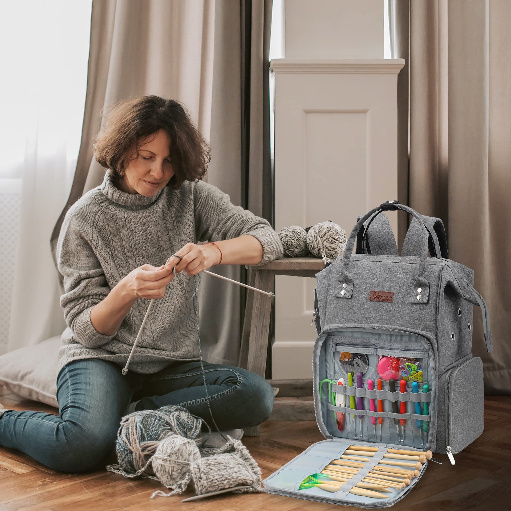Stricktasche mit großem Fassungsvermögen, tragbare Häkeltaschen und Tragetaschen, Organizer für Damen, Garntaschen, Halter zum Häkeln und Tragen von Häkelzubehör, Stricknadeln, Häkelnadeln