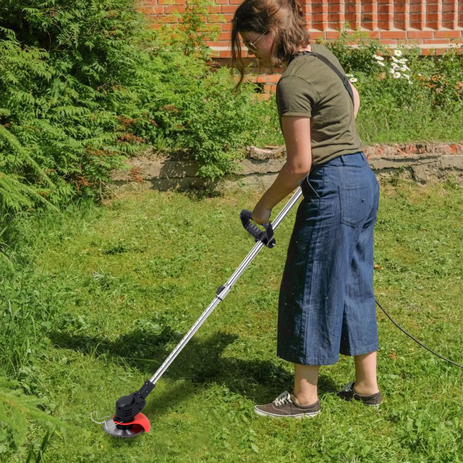 Krawężnik 20V, bezprzewodowa elektryczna kosiarka spalinowa z akumulatorem i ładowarką, średnica cięcia 23 cm, obrotowa głowica tnąca 180°, teleskopowa, z 20 plastikowymi nożami