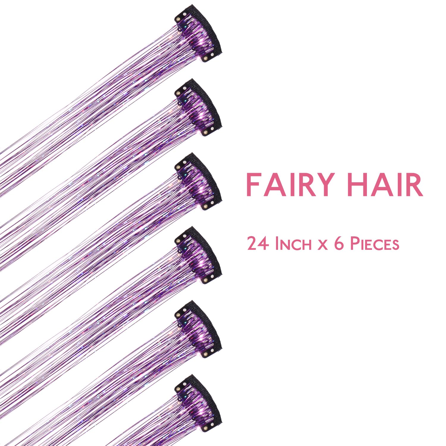 WENNALIFE Lot de 6 guirlandes de cheveux à clipser pour filles - 61 cm - Paillettes colorées - Fée scintillante pour enfants