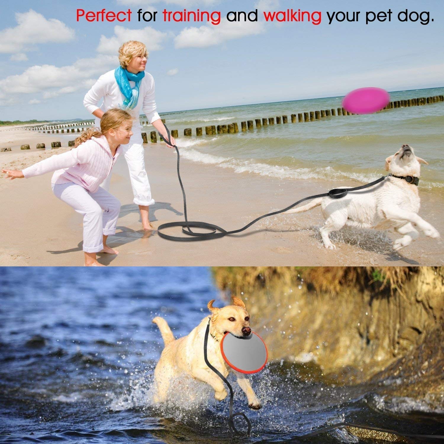 X XBEN Looplijn voor honden, 3 m, 5 m, 6 m, 9 m, 10 m, 15 m, 20 m, 25 m, 30 m, sterke hondenriem met afsluitbare karabijnhaak, trainingslijn, looplijn voor kleine, middelgrote en grote honden