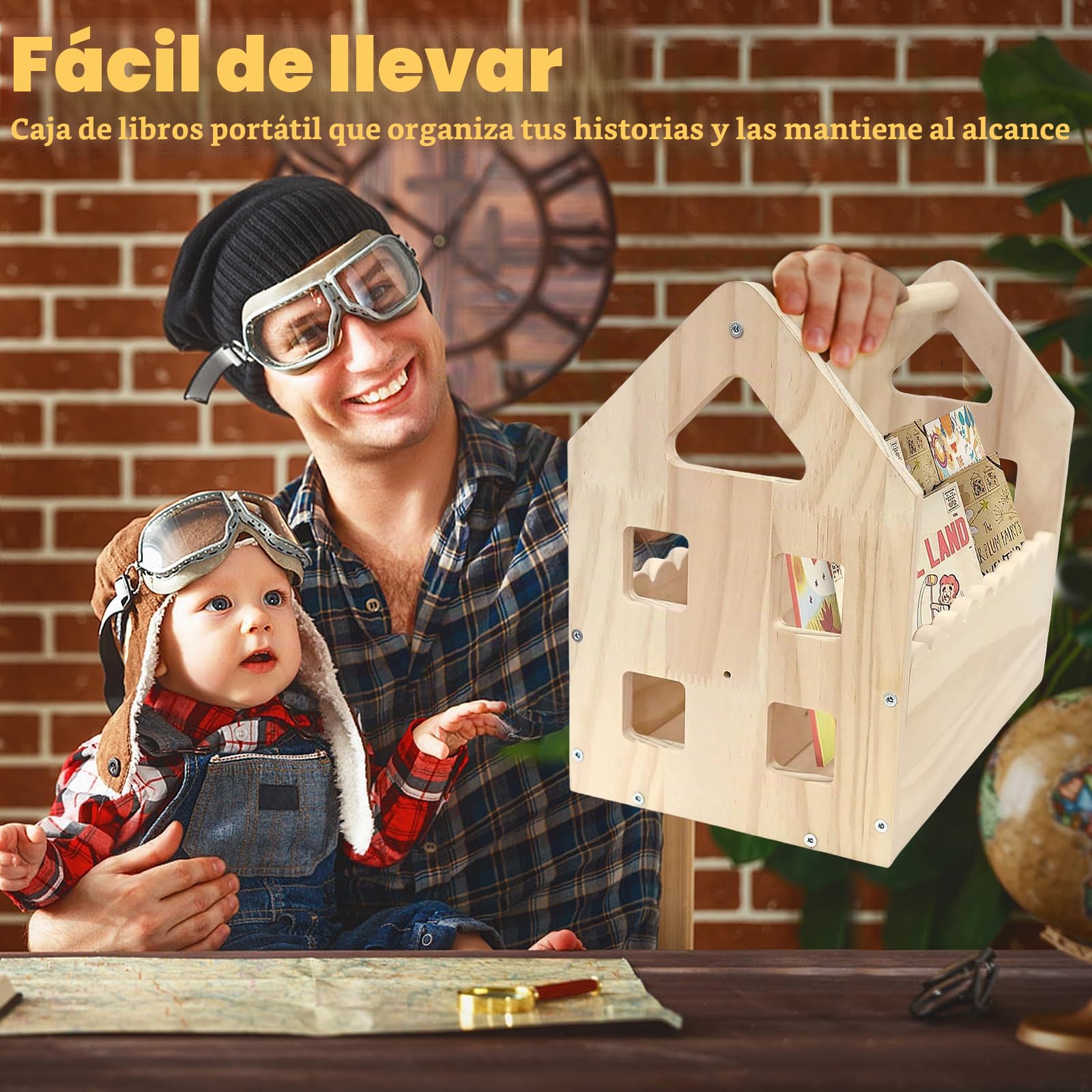 Estantería infantil de madera de pino Montessori, con asa, 2 estantes, pequeña, para habitación infantil, organizador de juguetes, 29,5 x 30,5 x 20 cm