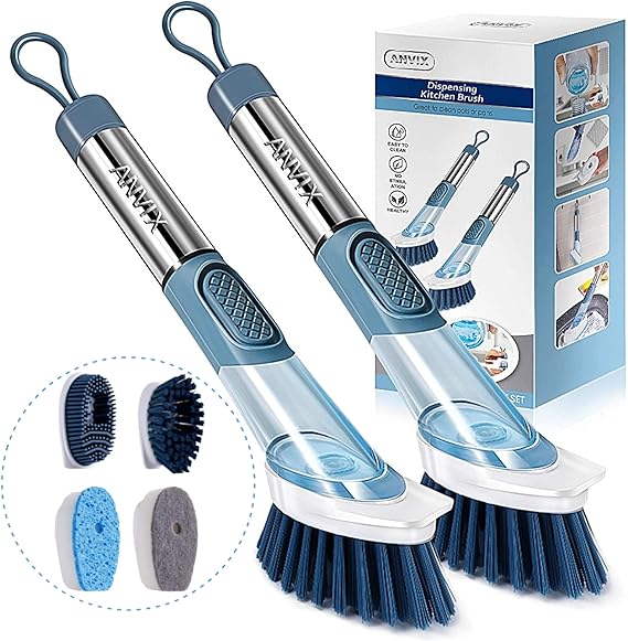 ANVIX Soap Dispensing Dish Brushes Pack of 2 Multipurpose