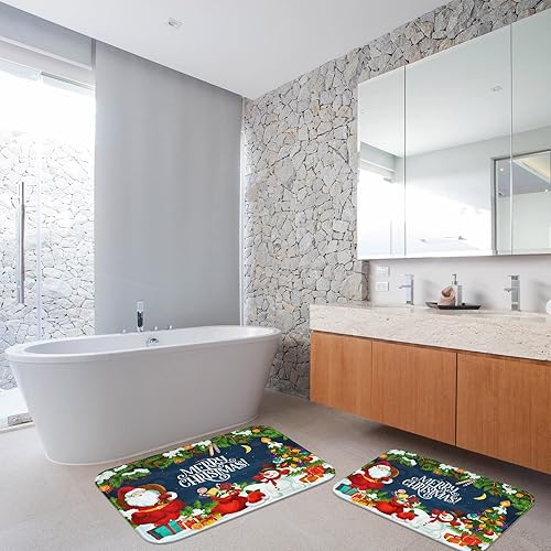 Miniatura 7 de ArtSocket Juego de 2 alfombras y tapetes de baño de Navidad, antideslizantes, diseño de muñeco de nieve, Año Nuevo, microfibra absorbente de espuma